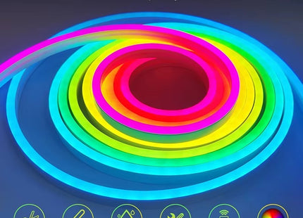 Smart RGB LED Strip Light 5m 12V IP65 Silicone with App, Music Sync & Remote Control بكرة ستريب لد سيليكون ملون مع ريموت كونترول