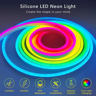 Smart RGB LED Strip Light 5m 12V IP65 Silicone with App, Music Sync & Remote Control بكرة ستريب لد سيليكون ملون مع ريموت كونترول