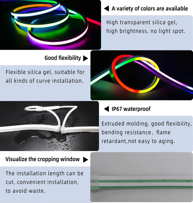 Smart RGB LED Strip Light 5m 12V IP65 Silicone with App, Music Sync & Remote Control بكرة ستريب لد سيليكون ملون مع ريموت كونترول