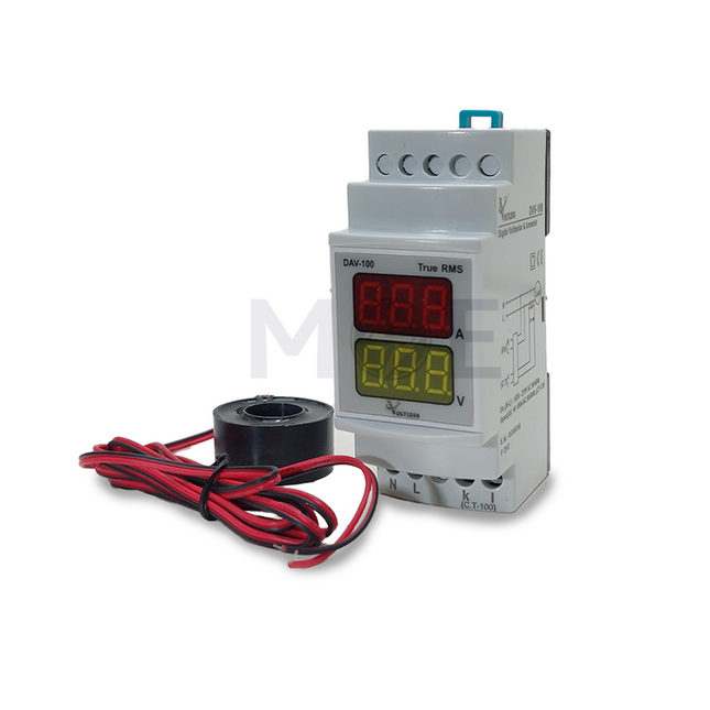 Voltless Multi-Function Single Phase Digital Voltmeter-Ammeter Din with Current Transformer 0.5-100A 2Mod. | DAV-100