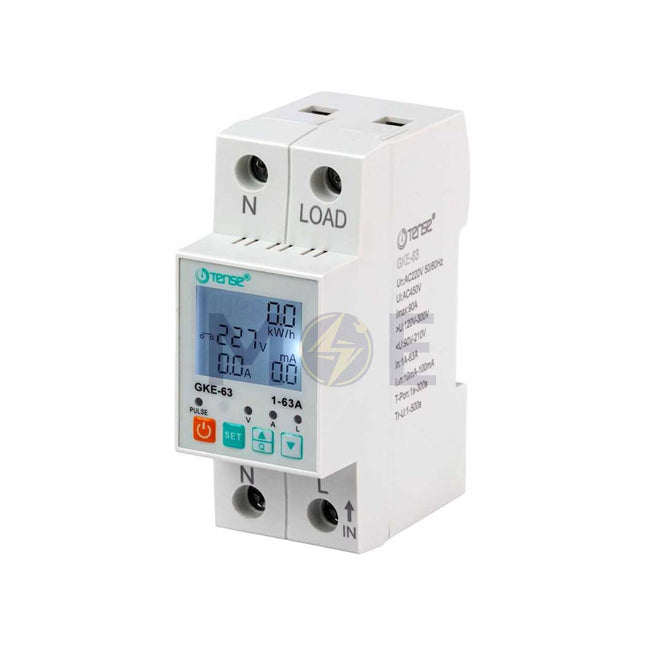 Tense Adjustable Voltage Protector / Over-Under Voltage - Current Protection Din 2Mod. 90-210V 120-300V 1-63A 0.1-99s | GKE-63 حماية امبير و فولت على سكة مع عيار