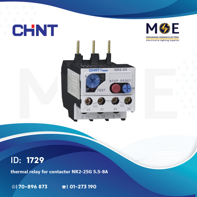 Chint Thermal Relay For Cont. NR2-25G 5.5-8A | ترميك للكونتكتور