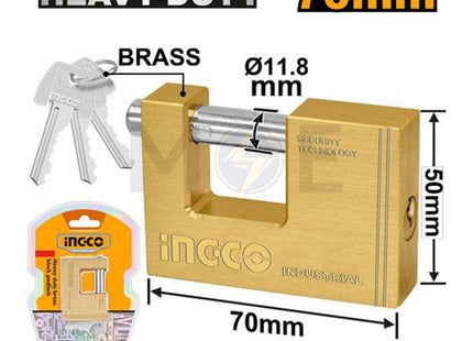 INGCO Heavy-Duty Sliding Shackle Brass Block Padlock 70mm  DBBPL0702