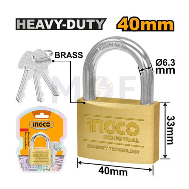 INGCO Heavy-Duty Open Shackle Brass Padlock 40mm | DBPL0402