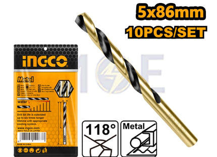 INGCO HSS Metal Drill Bit 5mm (TL:86mm , WL:52mm) | DBT1100503