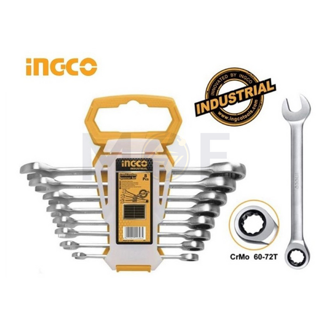 INGCO Industrial Combination Ratchet Spanner Set 8Pcs 8-19mm  HKSPAR1082
