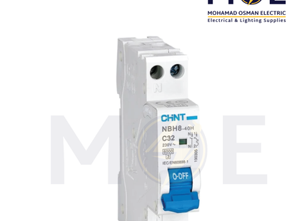 Chint MCB NBH8 4.5kA 1P+N 32A DPN | 132120-190239 | دجنتور مجوز بقطبين وحيادي - قاطع كهربائي ثنائي القطب مع حيادي