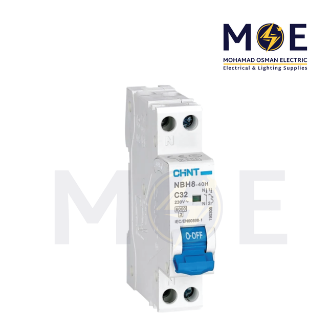 Chint MCB NBH8 4.5kA 1P+N 32A DPN | 132120-190239 | دجنتور مجوز بقطبين وحيادي - قاطع كهربائي ثنائي القطب مع حيادي