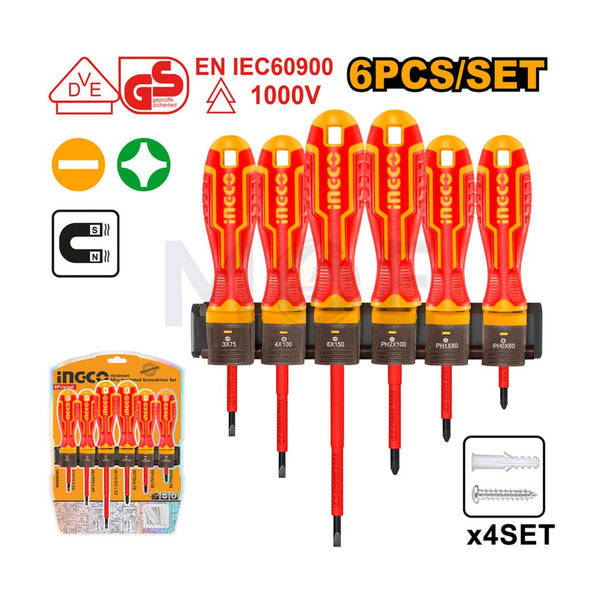 INGCO Industrial Insulated Screwdriver Set 6Pcs 1000V | HKISD0608