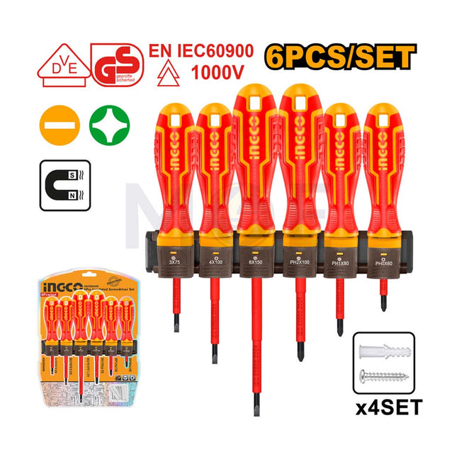 INGCO Industrial Insulated Screwdriver Set 6Pcs 1000V | HKISD0608