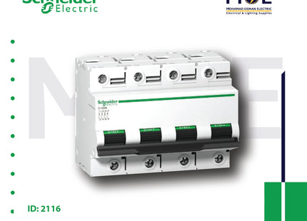 Schneider MCCB iC120N 4P C 10KA 100A | A9N18374 | دجنتور صناعي على سكة ثلاثة فاز مع نتر