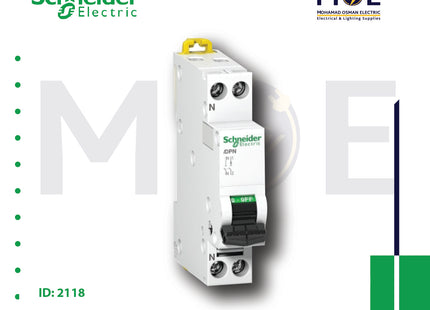 Schneider MCB 4.5kA C 1P+N 10A DPN | A9N21546 | دجنتور مجوز بقطبين وحيادي - قاطع كهربائي ثنائي القطب مع حيادي