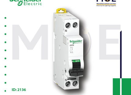 Schneider MCB 6kA C 1P+N 20A DPN | A9N21558 | دجنتور مجوز بقطبين وحيادي - قاطع كهربائي ثنائي القطب مع حيادي