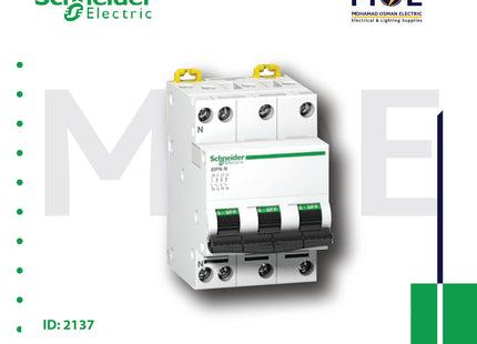Schneider MCB 6kA C 3P+N 20A DPN | A9N21598 | دجنتور مجوز بقطبين وحيادي - قاطع كهربائي ثنائي القطب مع حيادي