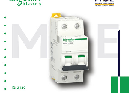 Schneider MCB ik60N 2P C 6KA 20A | A9K24220 | دجنتور كهرباء مجوز - قاطع كهربائي