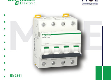 Schneider MCB ik60N 4P C 6KA 20A | A9K24420 | دجنتور كهرباء ثلاثة فاز مع نتر - قاطع كهربائي رباعي