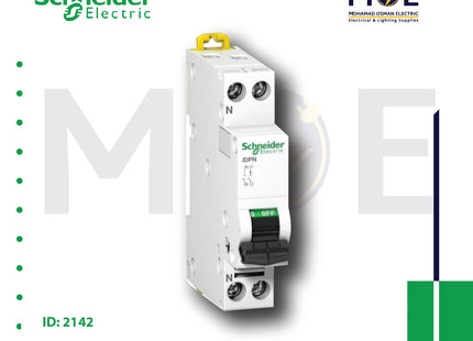 Schneider MCB 4.5kA C 1P+N 25A DPN | A9N21549 | دجنتور مجوز بقطبين وحيادي - قاطع كهربائي ثنائي القطب مع حيادي
