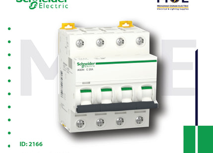 Schneider MCB ik60N 4P C 6KA 50A | A9K24450 | دجنتور كهرباء ثلاثة فاز مع نتر - قاطع كهربائي رباعي