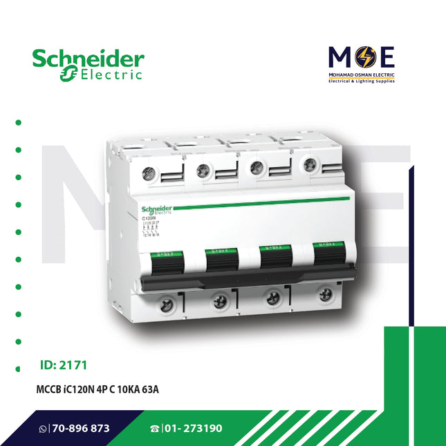 Schneider MCCB iC120N 4P C 10KA 63A | A9N18371