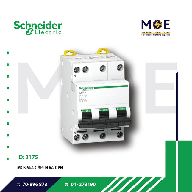 Schneider MCB 6kA C 3P+N 6A DPN | A9N21595