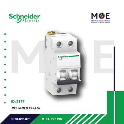 Schneider MCB ik60N 2P C 6KA 6A | A9K24206