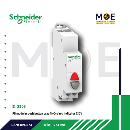 Schneider iPB modular Single Push Button Gray 1NC + Red Indicator 230V | A9E18037