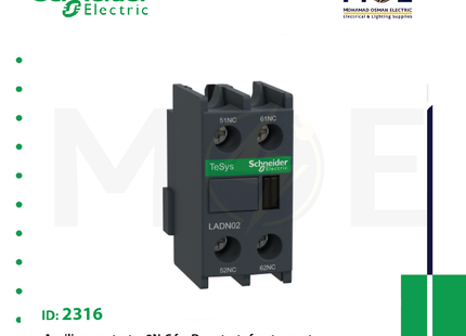 Schneider Auxiliary Contactor 2N/C For D Contacts Front Mount | LADN02 | مساعد كونتكتور - اكزليير