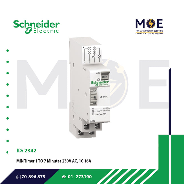 Schneider MIN Timer 1 To 7 Minutes 230V AC 1C 16A | 15363 | تايمر درج