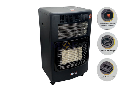 AGI Quartz Electric & Gas Heater 1200W (3x400W) | AG-H703 | دفاية غاز و كهرباء و مروحة ثلاث شمعات
