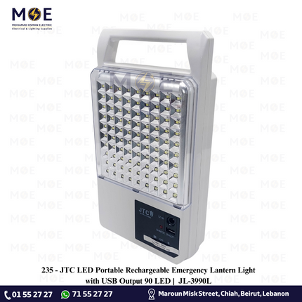 JTC LED Portable Rechargeable Emergency Lantern Light with USB Output 90 LED |  JL-3990L