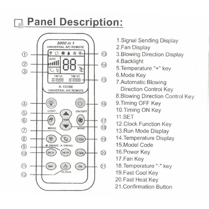 Universal Air Conditioner Remote (5000-in-1) | AC Remote control | k-1028E