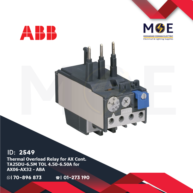 ABB Thermal Overload Relay For AX Cont. TA25DU-6.5M TOL 4.50-6.50A For AX06-AX32 | ترميك للكونتكتور