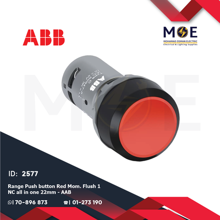 ABB Compact Range Push button Red Momentary Flush All In One Red 1NC 22mm | AAB-1SFA619100R1041