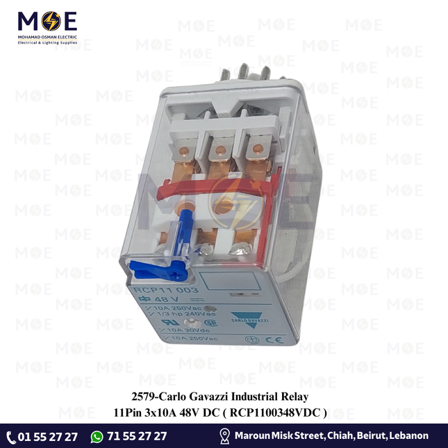Carlo Gavazzi Industrial Relay 11Pin 3x10A 48V DC | RCP1100348VDC | ريليه