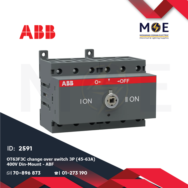 ABB OT63F3C Change Over Switch 3P (45-63A) 400V Din-Mount | ABF-1SCA105338R1001 | هاوس يدوي على سكة