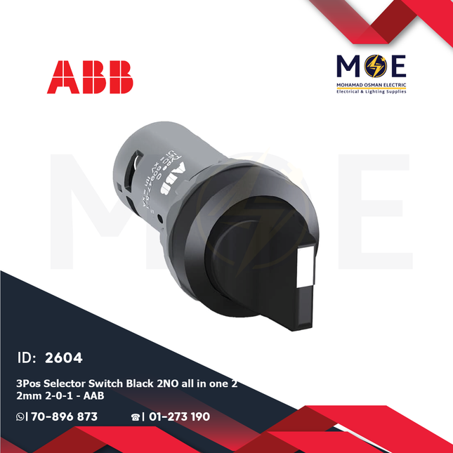 ABB 3 Position Selector Switch Black All In One 2NO 22mm 2-0-1 | AAB-1SFA619210R1026