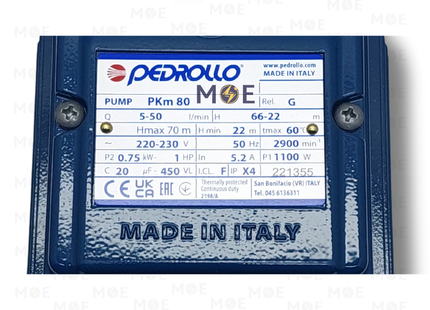Pedrollo Water Pump with peripheral impeller PKM 80 1HP | PKM 80 | موتور مياه