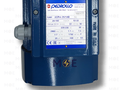Pedrollo water Pump twin-impeller 1.5HP | PE20094 - 2CPM25/14B | موتور مياه دوبل توربين
