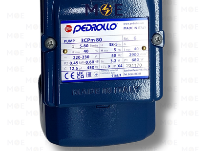 Pedrollo Water Pump Multi-stage centrifugal 0.6HP | PE2010-3CPM 80 | موتور مياه بلاستيك صامت