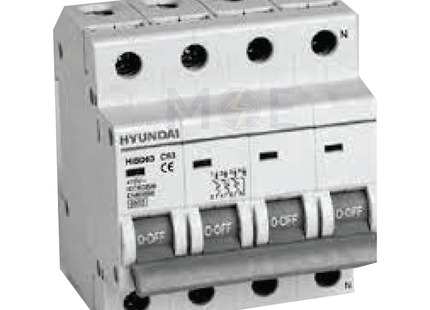 Hyundai MCB HiBD63-E 3KA 4P 25A | دجنتور كهرباء ثلاثة فاز مع نتر - قاطع كهربائي رباعي