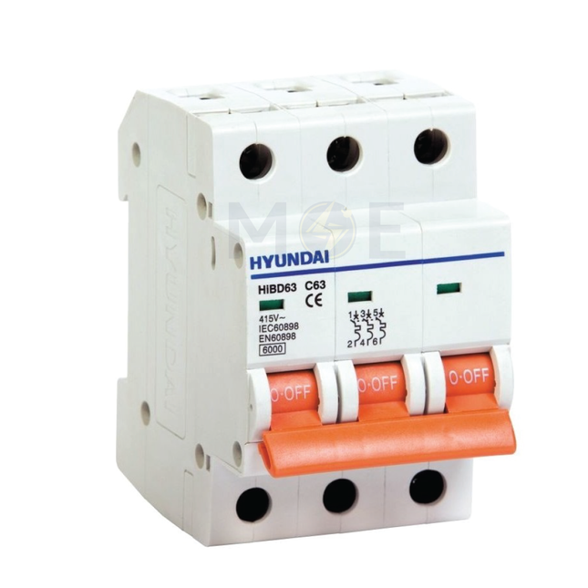 Hyundai MCB HiBD63-E 3KA 3P 63A | دجنتور كهرباء ثلاثة فاز