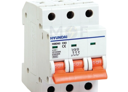 Hyundai MCB HiBD63-E 3KA 3P 10A | دجنتور كهرباء ثلاثة فاز