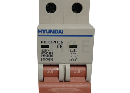 Hyundai MCB HiBD63 F3A00Y-C-N 6KA 2P 50A | دجنتور كهرباء مجوز - قاطع كهربائي