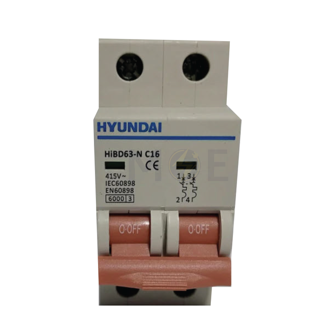 Hyundai MCB HiBD63 F3A00Y-C-N 6KA 2P 50A | دجنتور كهرباء مجوز - قاطع كهربائي