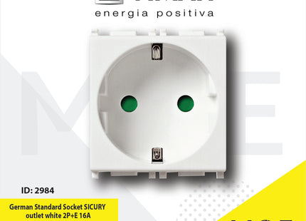 Vimar Plana German Standard Socket SICURY outlet white 2P+E 16A | 14208 | بريز شوكو امان ابیض