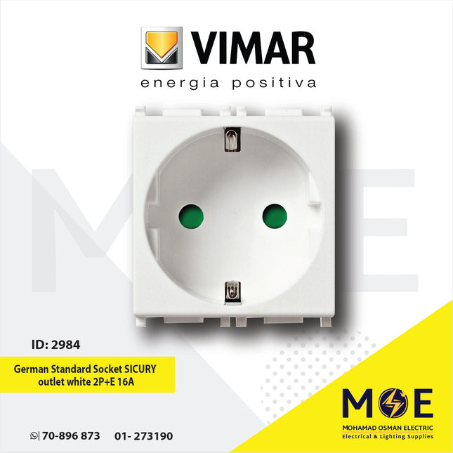 Vimar Plana German Standard Socket SICURY outlet white 2P+E 16A | 14208 | بريز شوكو امان ابیض