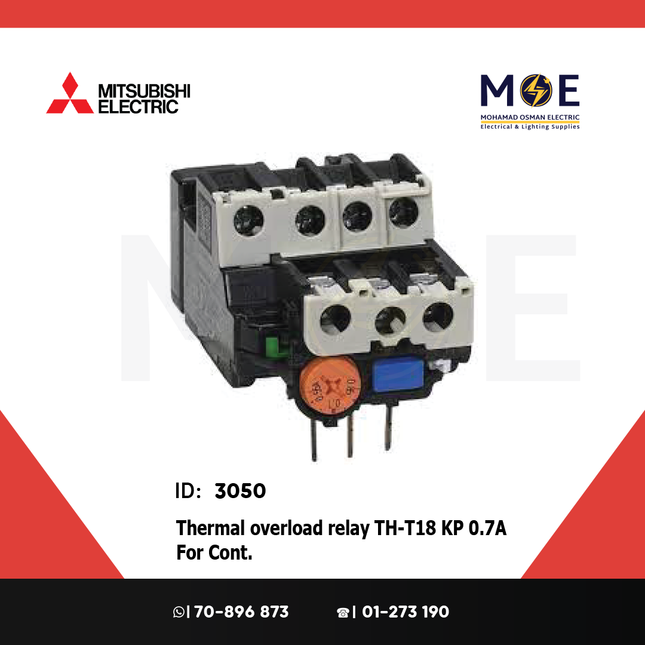 Mitsubishi Thermal Overload Relay TH-T18 KP 0.7A For Cont. ST10/12/20 0.55-0.85A | ترميك للكونتكتور