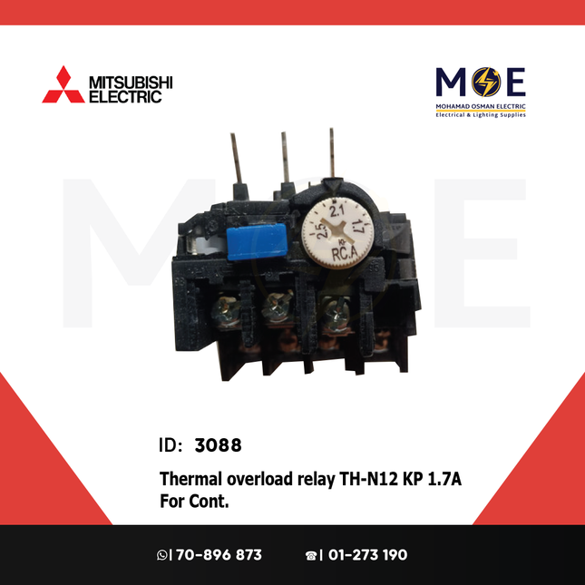 Mitsubishi Thermal Overload Relay TH-N12 KP 1.7A For Cont. SN11/12 1.4-2A | ترميك للكونتكتور