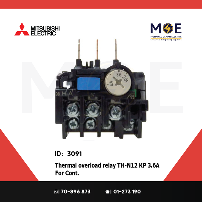 Mitsubishi Thermal Overload Relay TH-N12 KP 3.6A For Cont. SN11/12 2.8-4.4A | ترميك للكونتكتور