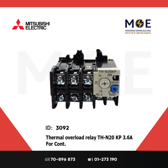 Mitsubishi Thermal Overload Relay TH-N20 KP 3.6A For Cont. SN20/21/25/35 2.8-4.4A | ترميك للكونتكتور